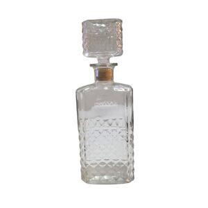 Vintage Rectangular Diamond Cut Glass Liquor Decanter with Stopper